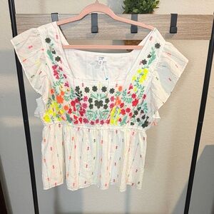 Women size 1X crown & ivy Multicolor Floral Blouse embroidered bohemian